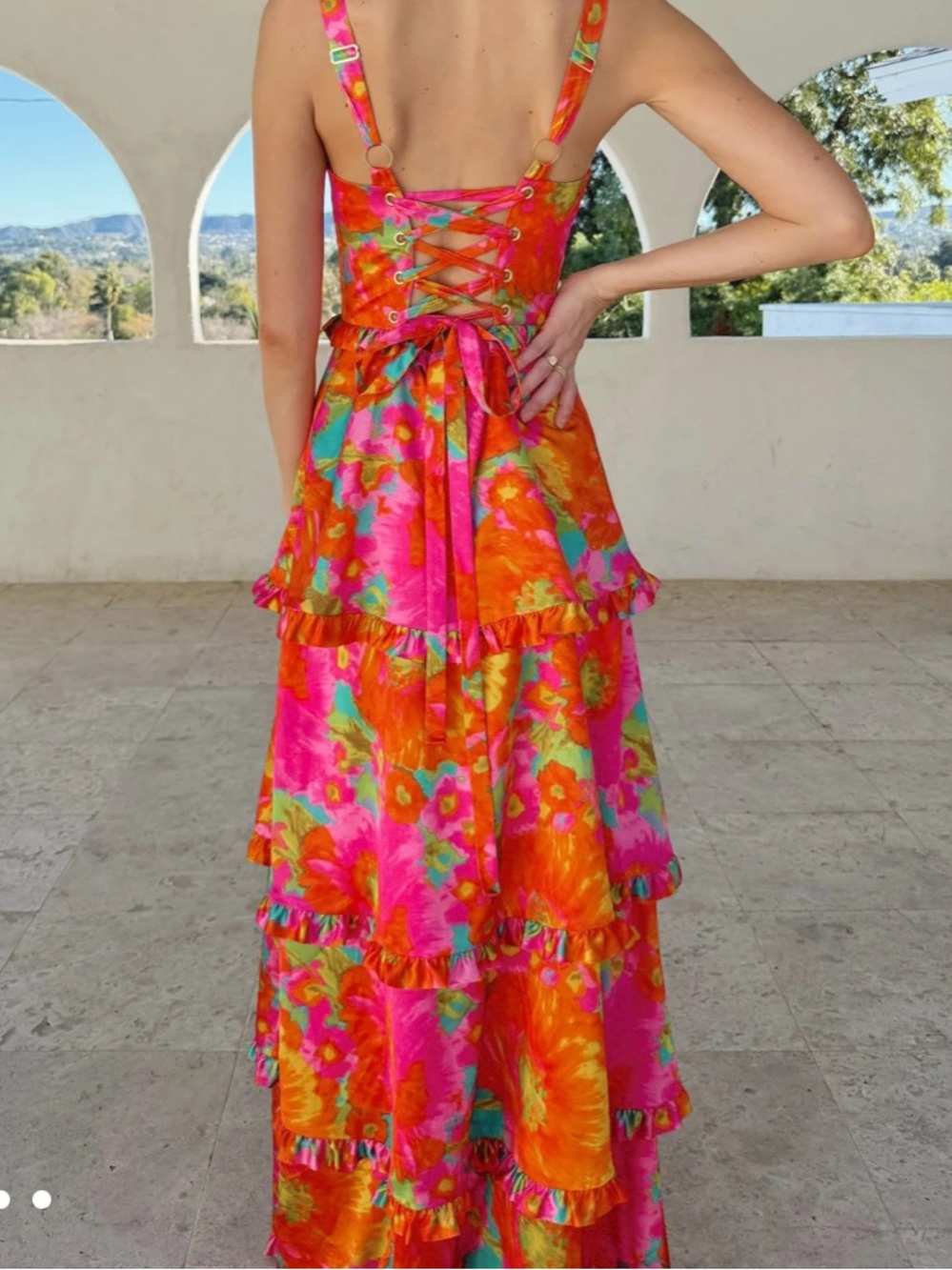 Show Me Your MuMu Lady Corset Maxi Dress — Hot Pink & Orange Floral - Picture 4 of 12